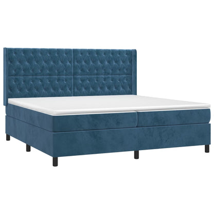 Box Spring Postel S Matrací Tmavě Modrá 200X200 Cm Samet