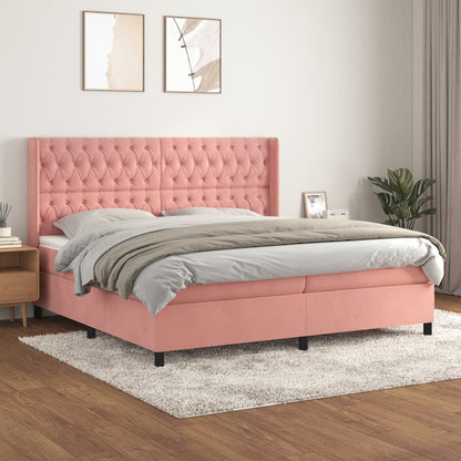 Box Spring Postel S Matrací Samet Růžová