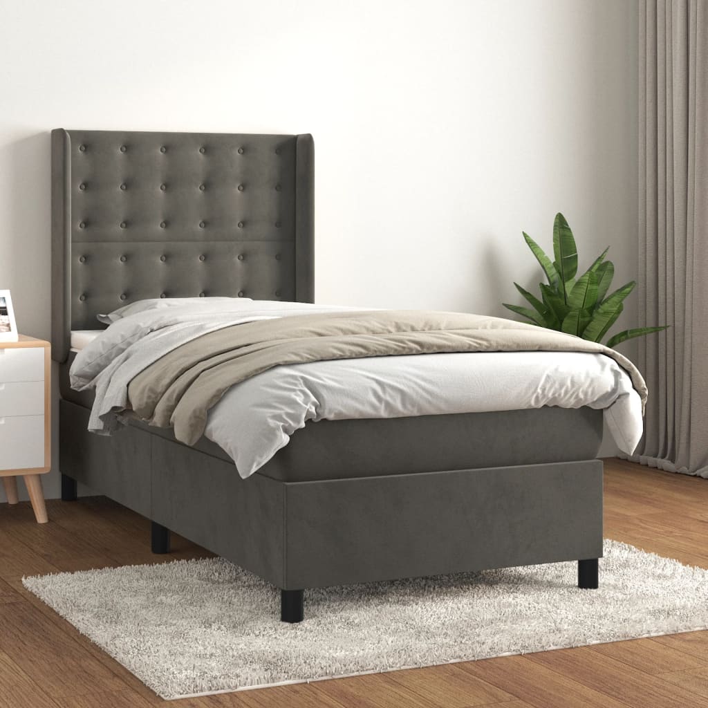 Box Spring Postel S Matrací Samet Tmavě Šedá