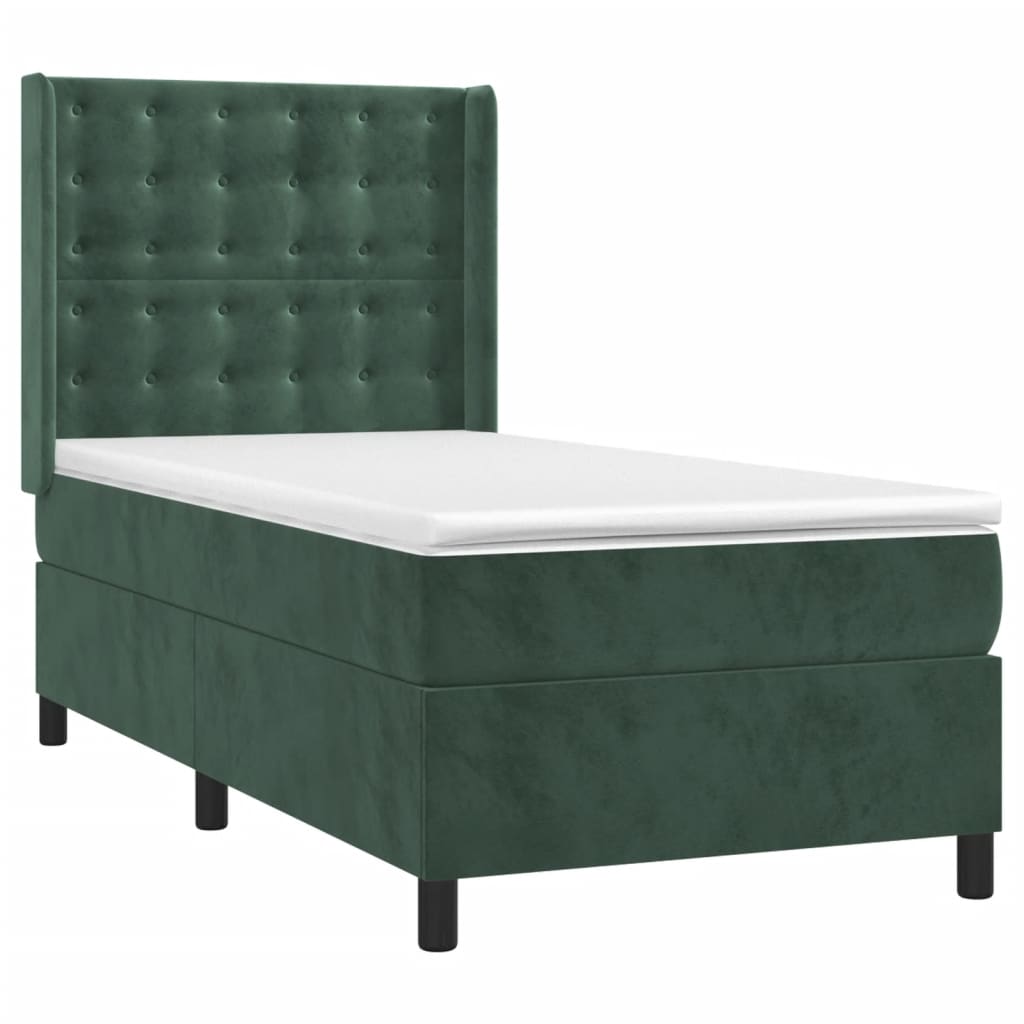 Box Spring Postel S Matrací Tmavě Zelená 90X190 Cm Samet
