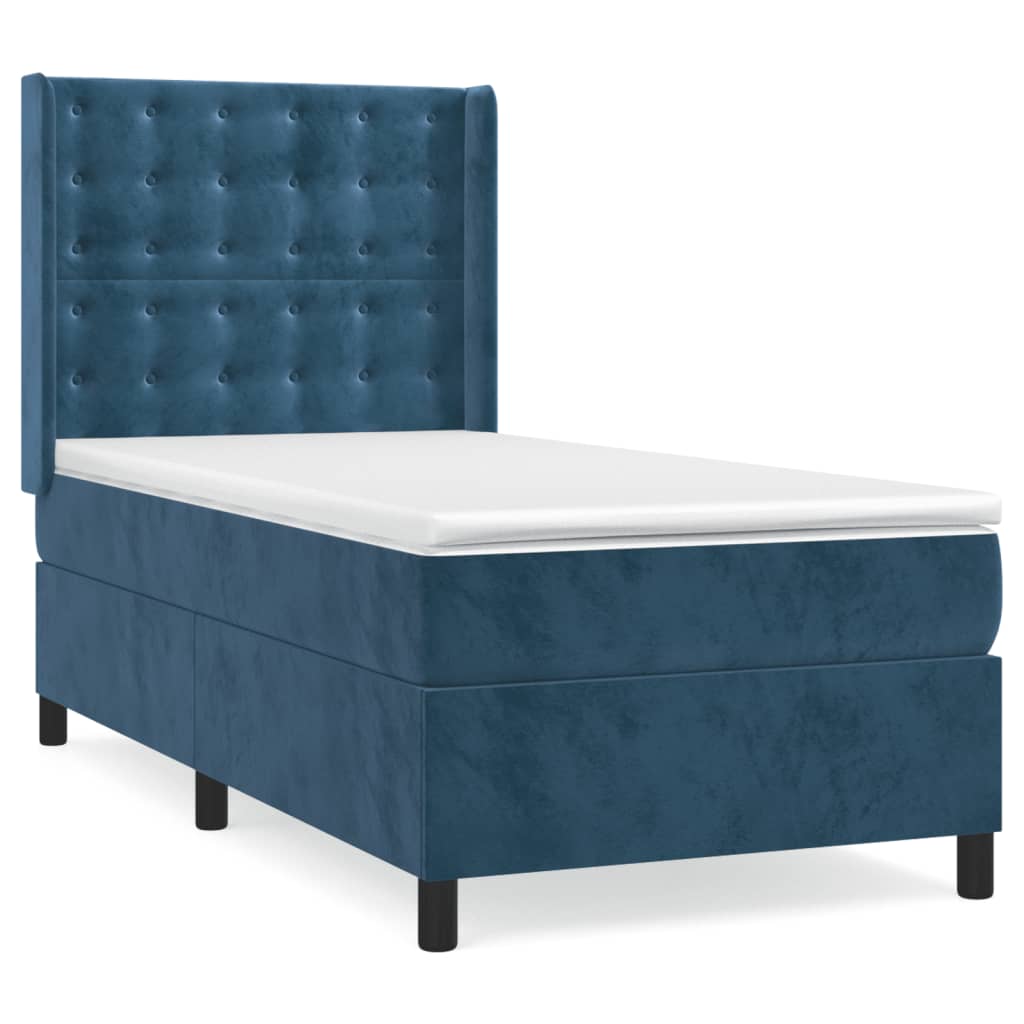 Box Spring Postel S Matrací Tmavě Modrá 90X190 Cm Samet