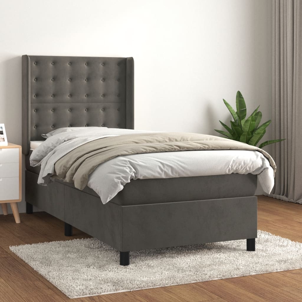 Box Spring Postel S Matrací Samet Tmavě Šedá
