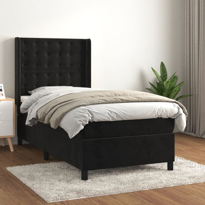 Box Spring Postel S Matrací Černá Samet Černá