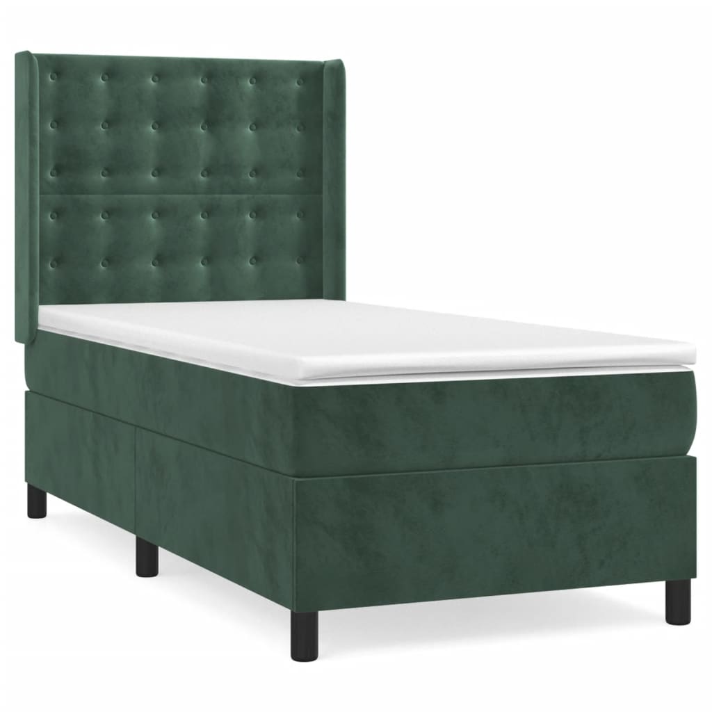 Box Spring Postel S Matrací Tmavě Zelená 90X200 Cm Samet