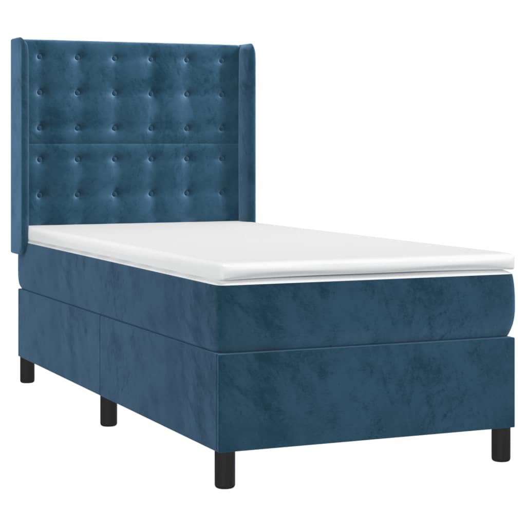 Box Spring Postel S Matrací Tmavě Modrá 90X200 Cm Samet