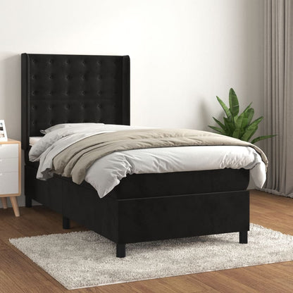 Box Spring Postel S Matrací Černá Samet Černá