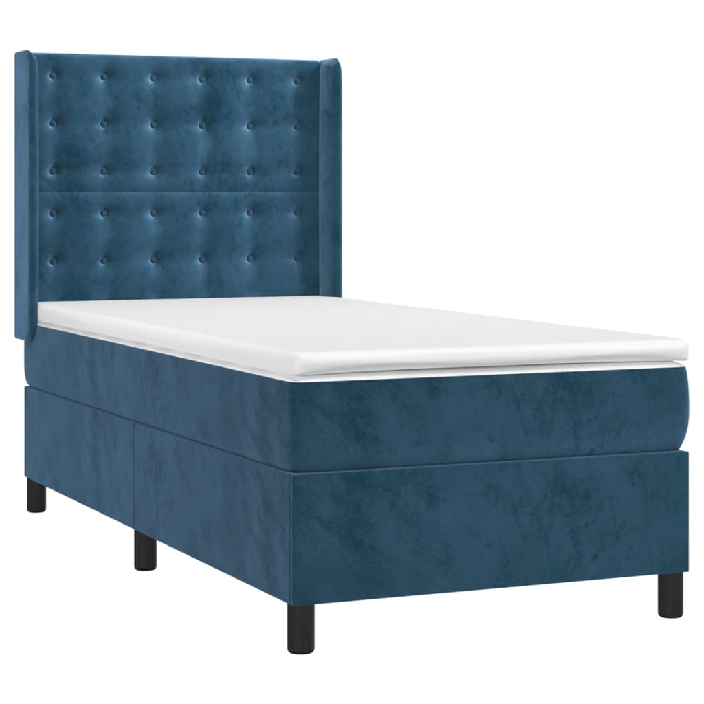Box Spring Postel S Matrací Tmavě Modrá 100X200 Cm Samet