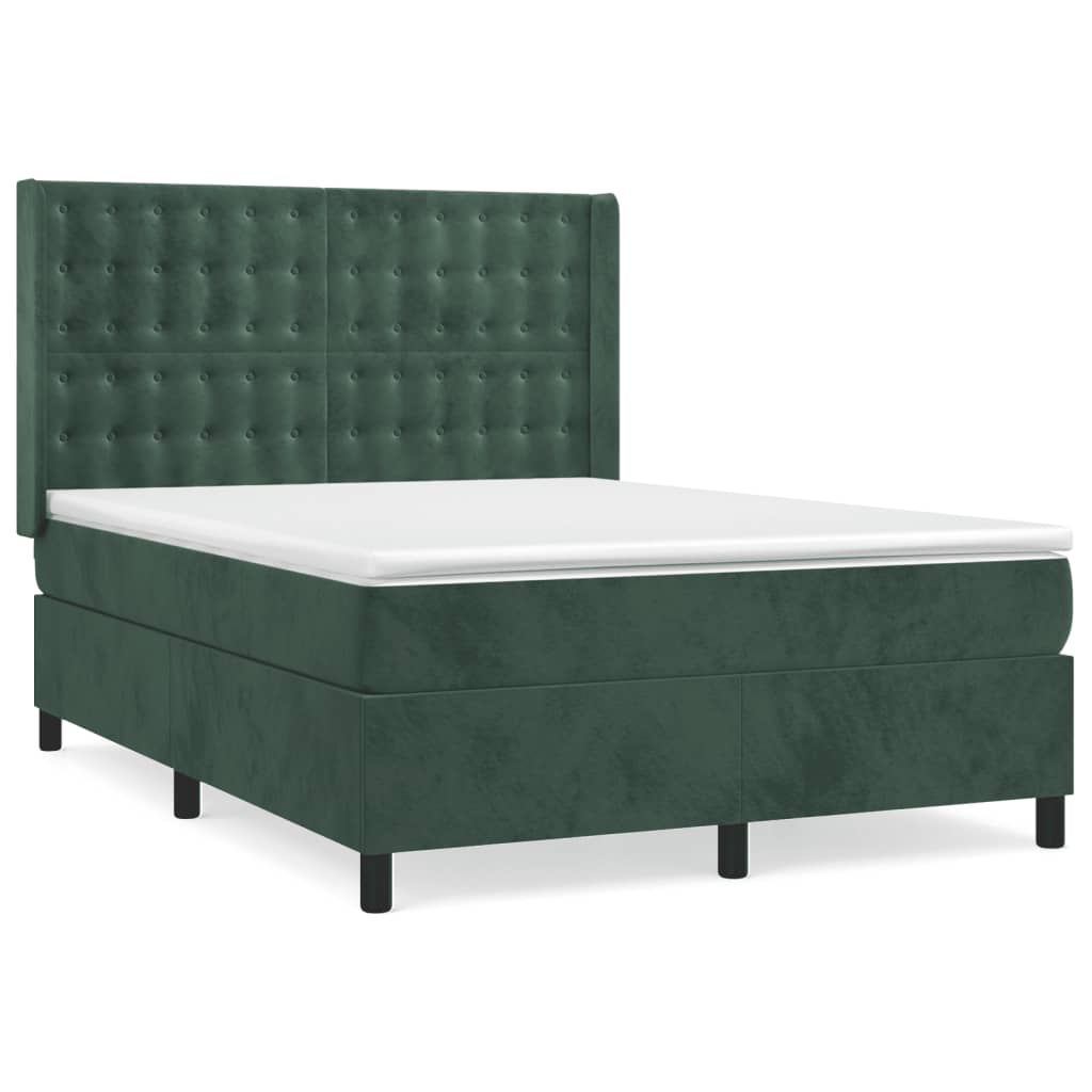 Box Spring Postel S Matrací Tmavě Zelená 140X190 Cm Samet