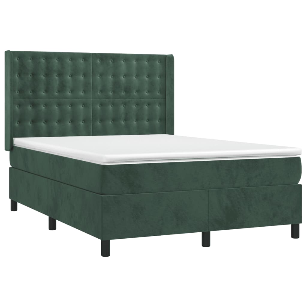 Box Spring Postel S Matrací Tmavě Zelená 140X190 Cm Samet