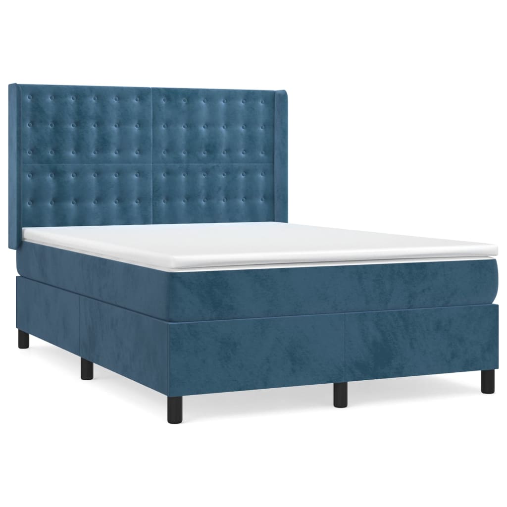 Box Spring Postel S Matrací Tmavě Modrá 140X190 Cm Samet