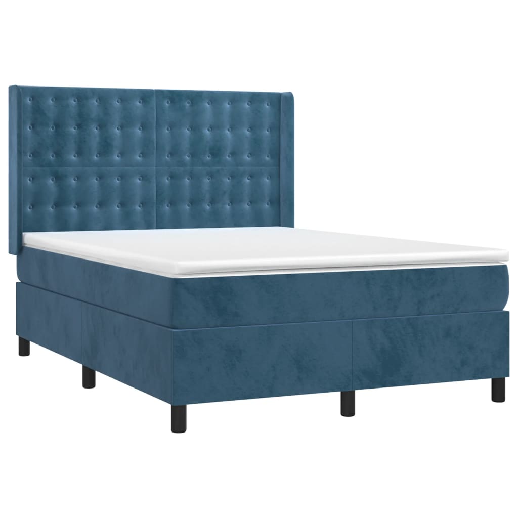 Box Spring Postel S Matrací Tmavě Modrá 140X190 Cm Samet