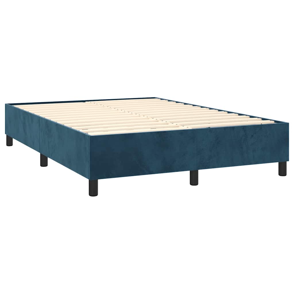 Box Spring Postel S Matrací Tmavě Modrá 140X190 Cm Samet