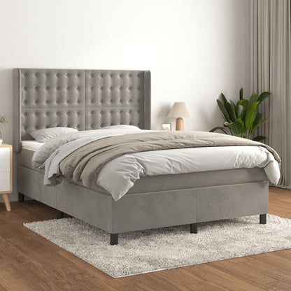 Box Spring Postel S Matrací Samet Světle Šedá