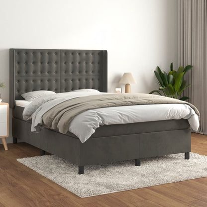 Box Spring Postel S Matrací Samet Tmavě Šedá