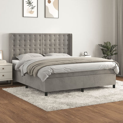 Box Spring Postel S Matrací Samet Světle Šedá