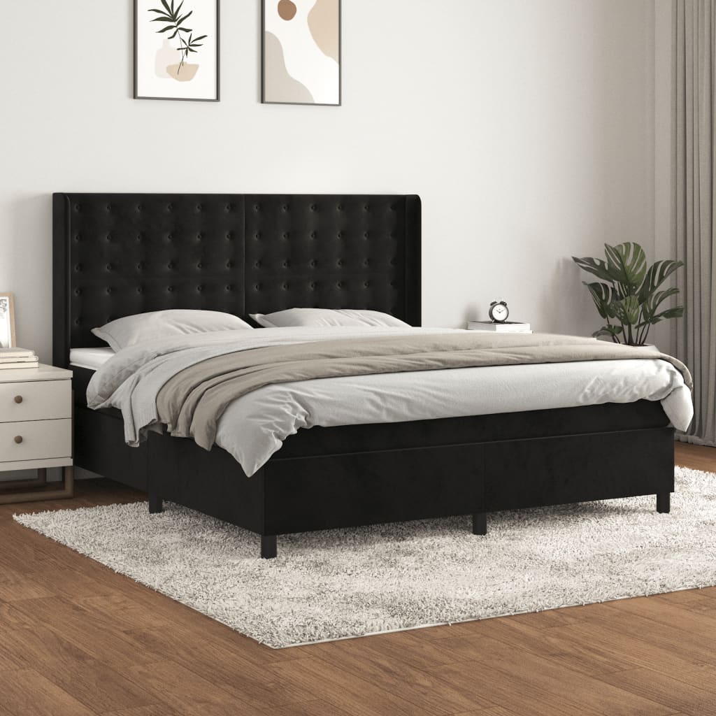 Box Spring Postel S Matrací Černá Samet Černá