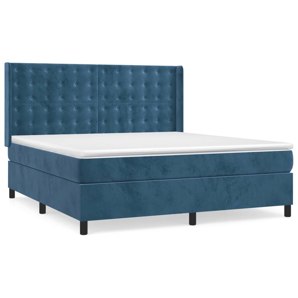 Box Spring Postel S Matrací Tmavě Modrá 160X200 Cm Samet