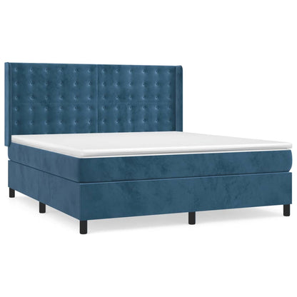 Box Spring Postel S Matrací Tmavě Modrá 160X200 Cm Samet