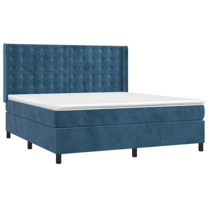 Box Spring Postel S Matrací Tmavě Modrá 160X200 Cm Samet