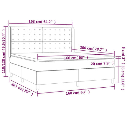 Box Spring Postel S Matrací Tmavě Modrá 160X200 Cm Samet