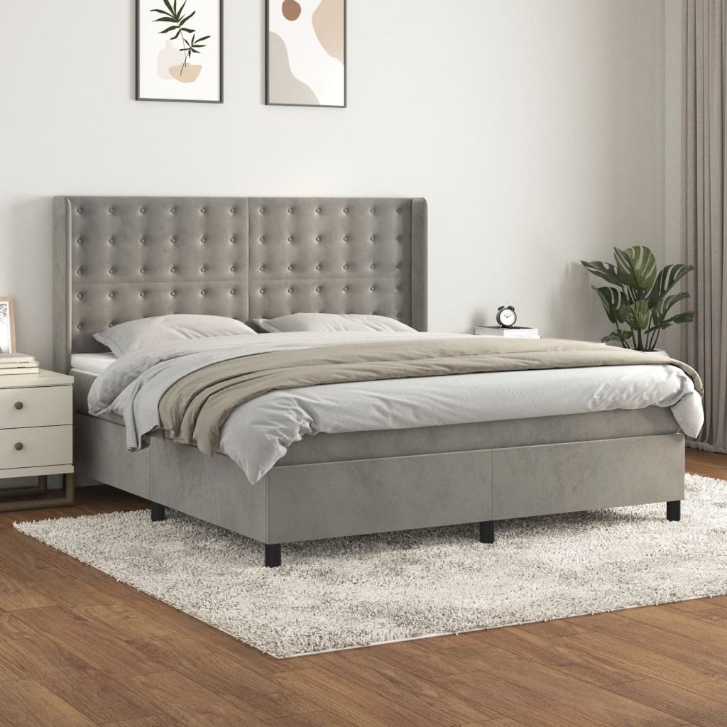 Box Spring Postel S Matrací Samet Světle Šedá