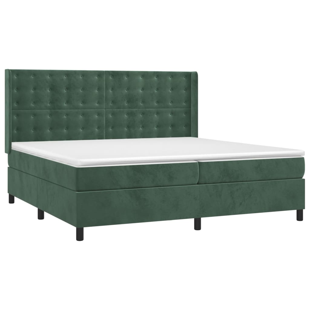 Box Spring Postel S Matrací Tmavě Zelená 200X200 Cm Samet