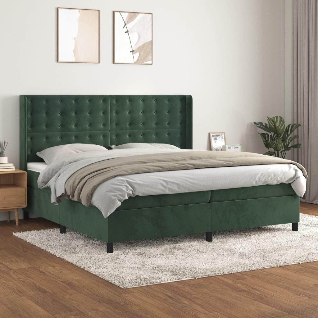 Box Spring Postel S Matrací Tmavě Zelená 200X200 Cm Samet
