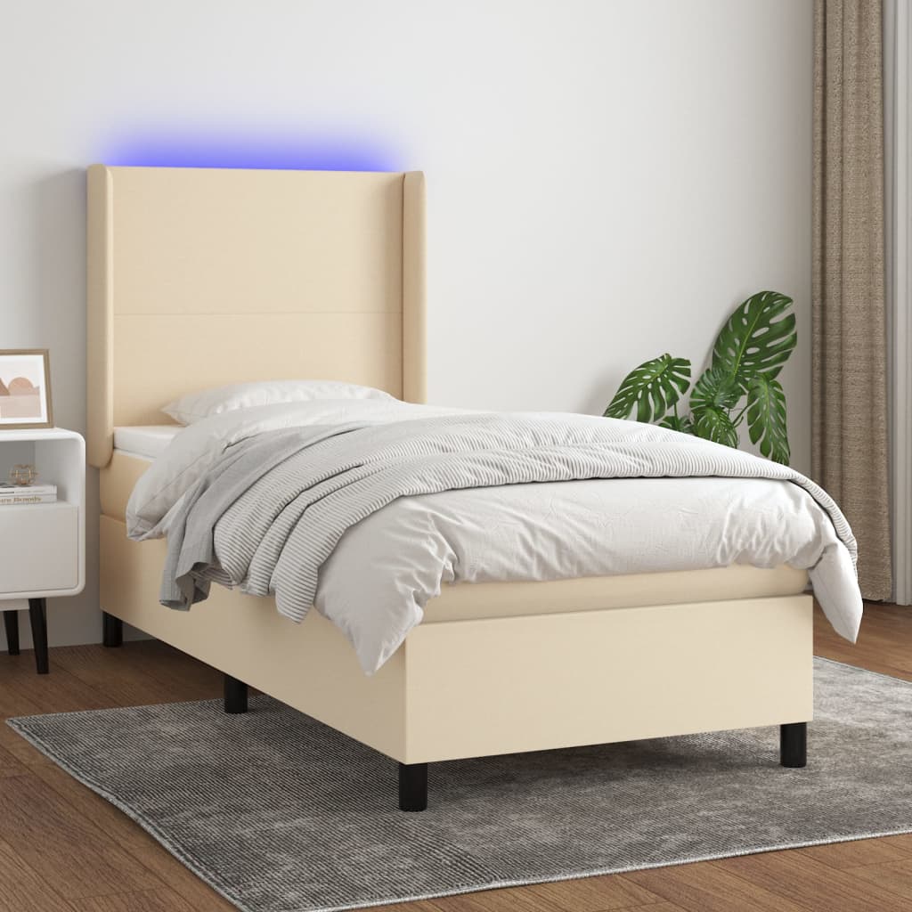 Box Spring Postel S Matrací A Led Textil Krémová