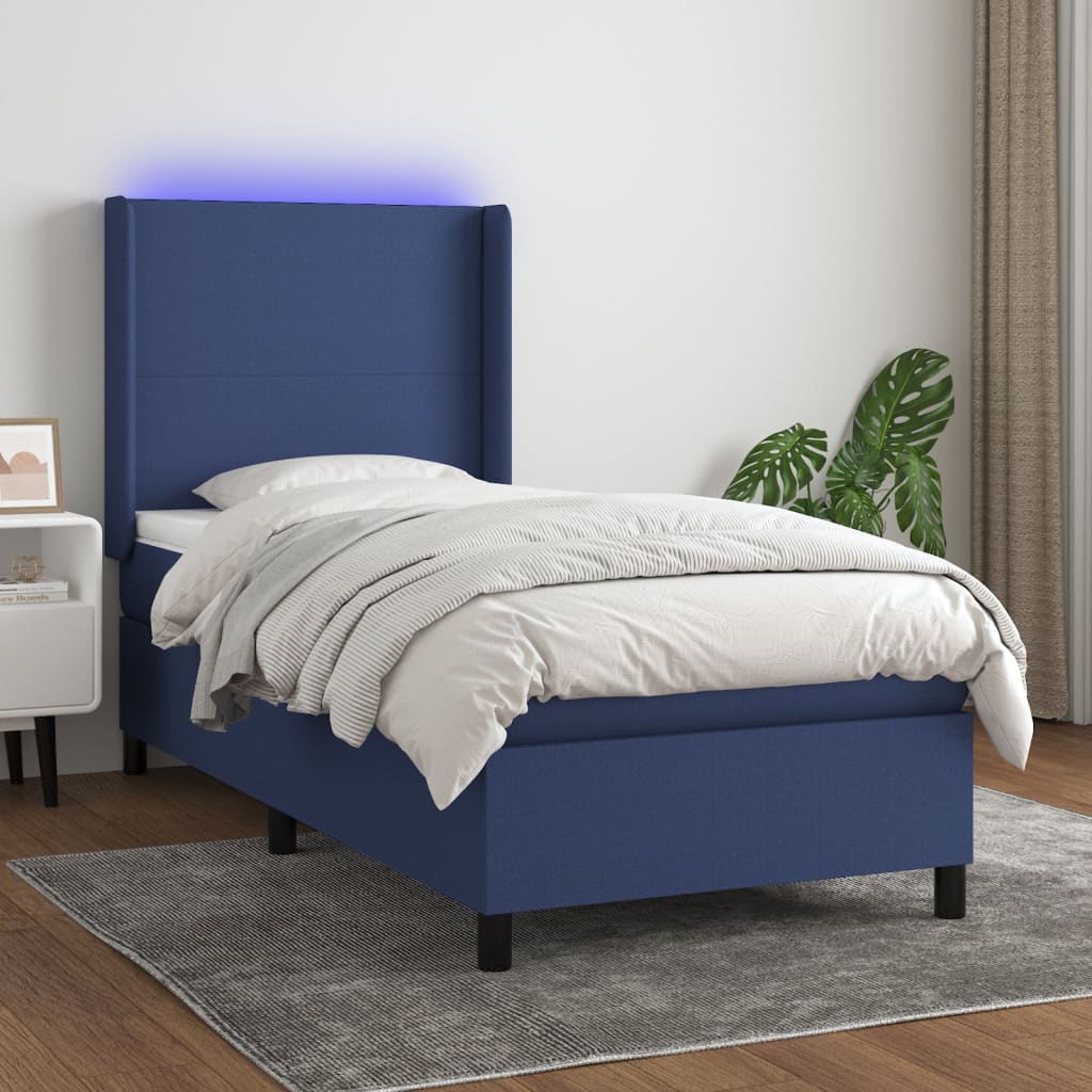 Box Spring Postel S Matrací A Led Textil Modrá