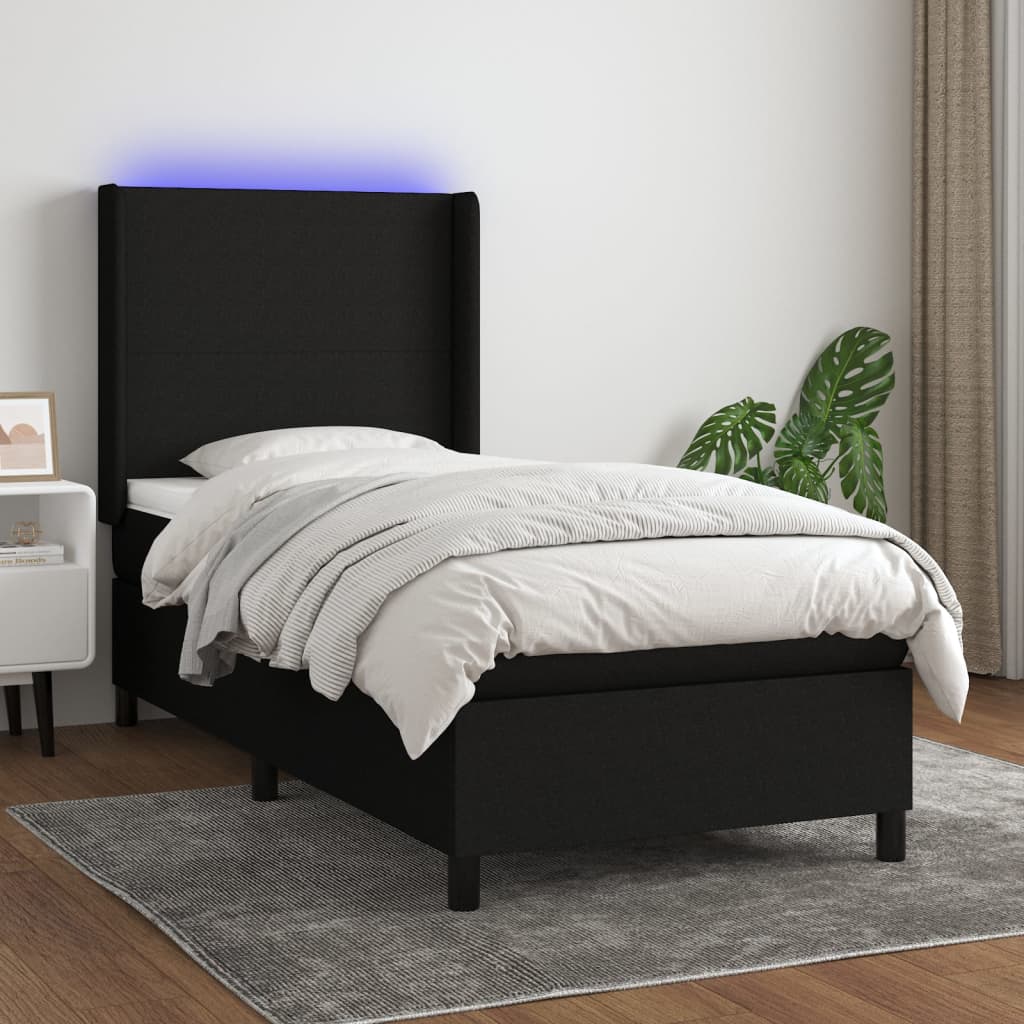 Box Spring Postel S Matrací A Led Černá Textil Černá
