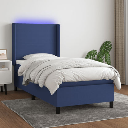 Box Spring Postel S Matrací A Led Textil Modrá