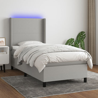 Box Spring Postel S Matrací A Led Textil Světle Šedá