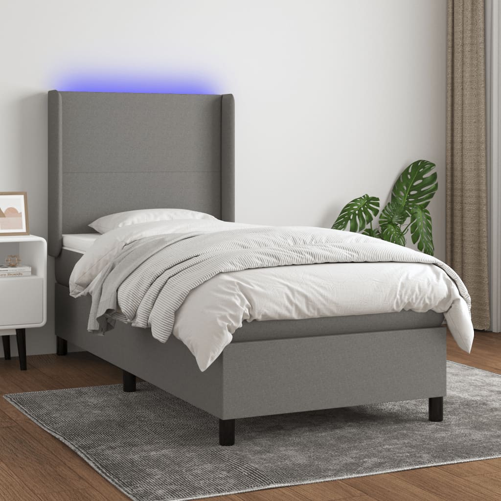 Box Spring Postel S Matrací A Led Textil Tmavě Šedá