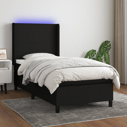 Box Spring Postel S Matrací A Led Černá Textil Černá