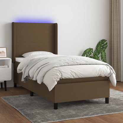 Box Spring Postel S Matrací A Led Tmavě Hnědá 90X200 Cm Textil