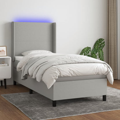Box Spring Postel S Matrací A Led Textil Světle Šedá