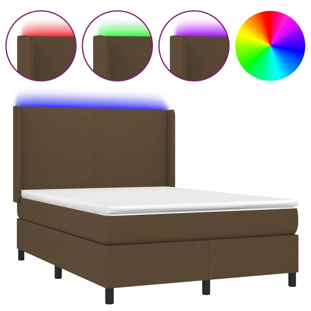 Box Spring Postel S Matrací A Led Tmavě Hnědá 140X190 Cm Textil