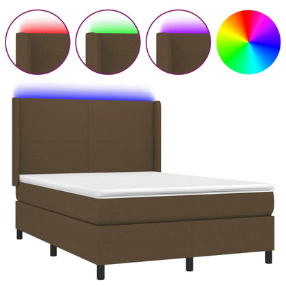 Box Spring Postel S Matrací A Led Tmavě Hnědá 140X190 Cm Textil