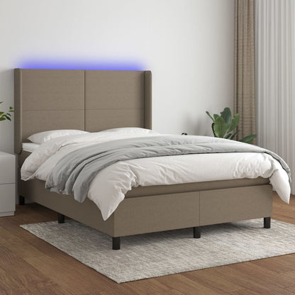 Box Spring Postel S Matrací A Led Textil Taupe
