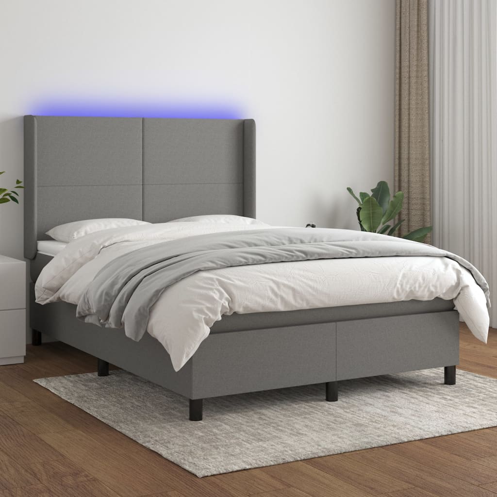Box Spring Postel S Matrací A Led Textil Tmavě Šedá