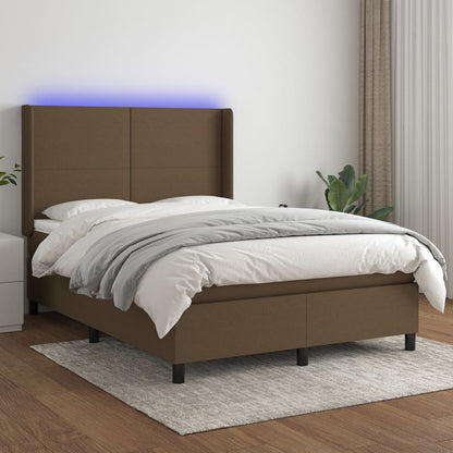Box Spring Postel S Matrací A Led Tmavě Hnědá 140X200 Cm Textil