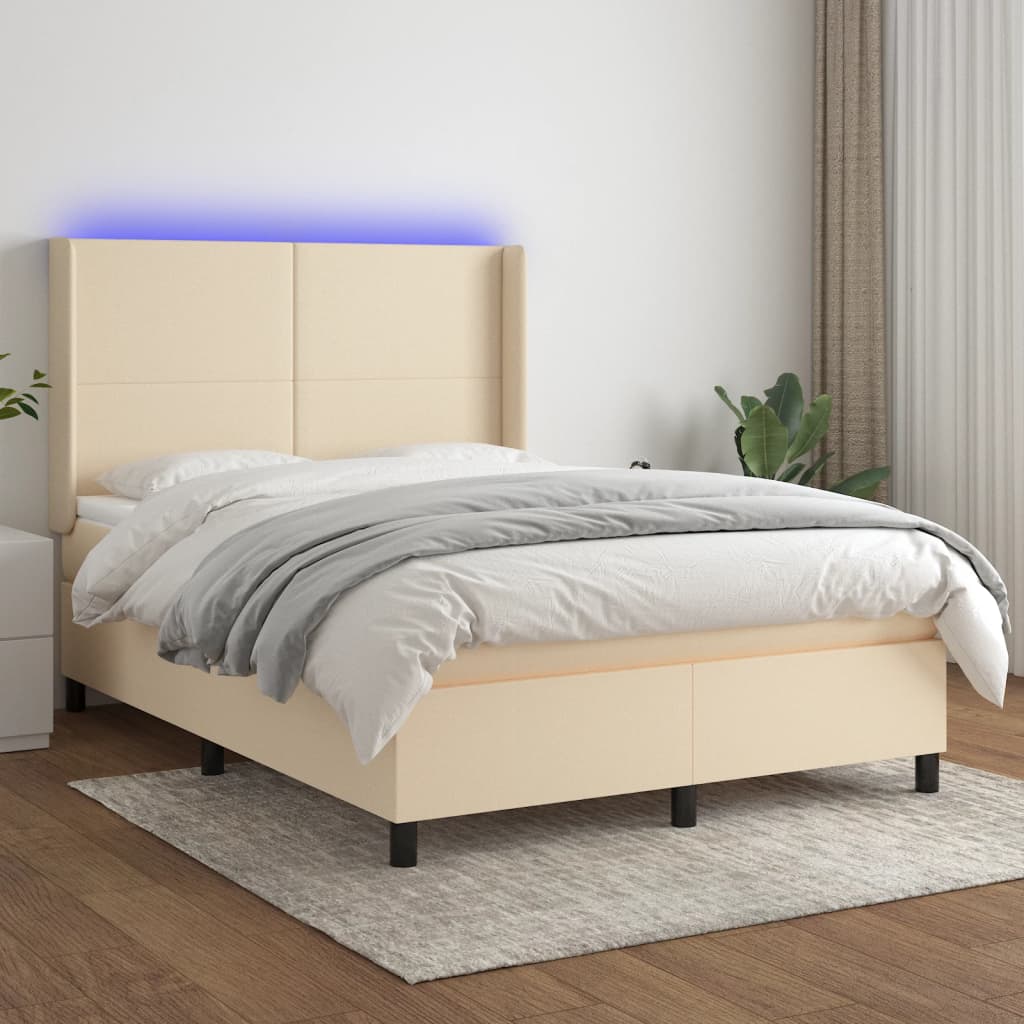 Box Spring Postel S Matrací A Led Textil Krémová