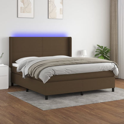 Box Spring Postel S Matrací A Led Tmavě Hnědá 160X200 Cm Textil