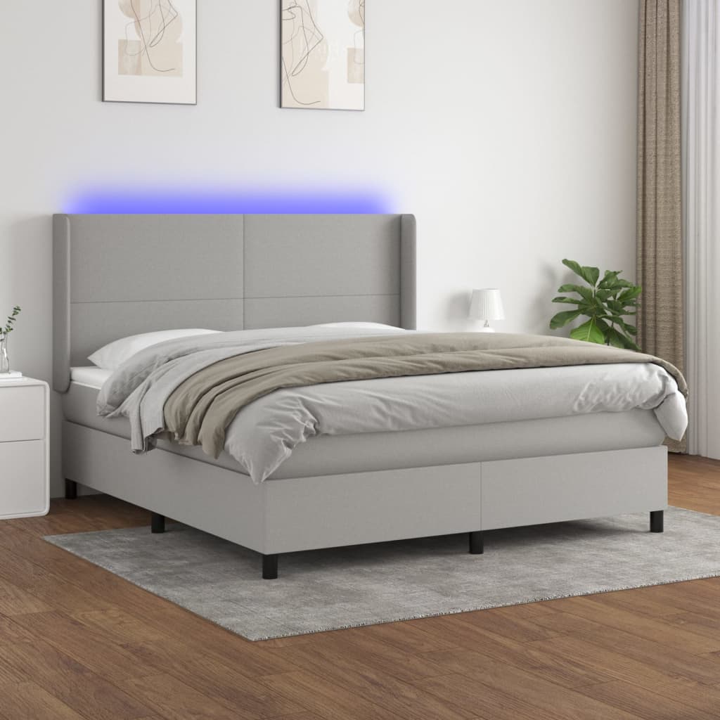 Box Spring Postel S Matrací A Led Textil Světle Šedá