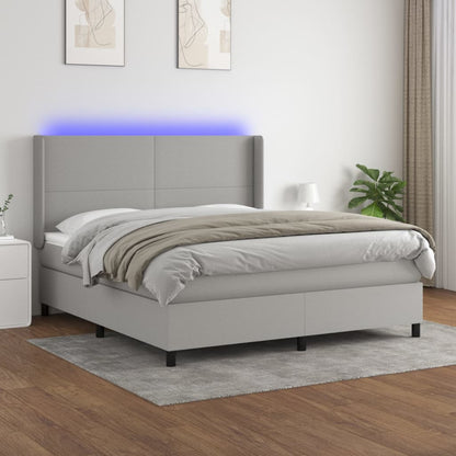 Box Spring Postel S Matrací A Led Textil Světle Šedá