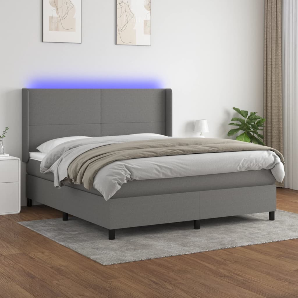 Box Spring Postel S Matrací A Led Textil Tmavě Šedá