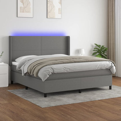 Box Spring Postel S Matrací A Led Textil Tmavě Šedá