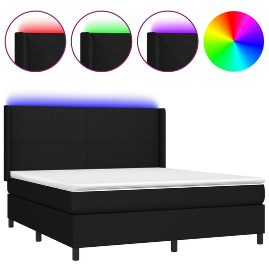 Box Spring Postel S Matrací A Led Černá Textil Černá
