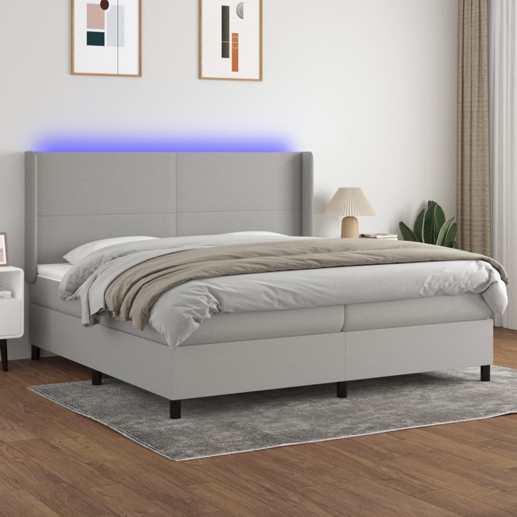 Box Spring Postel S Matrací A Led Textil Světle Šedá