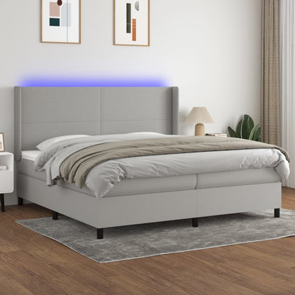 Box Spring Postel S Matrací A Led Textil Světle Šedá